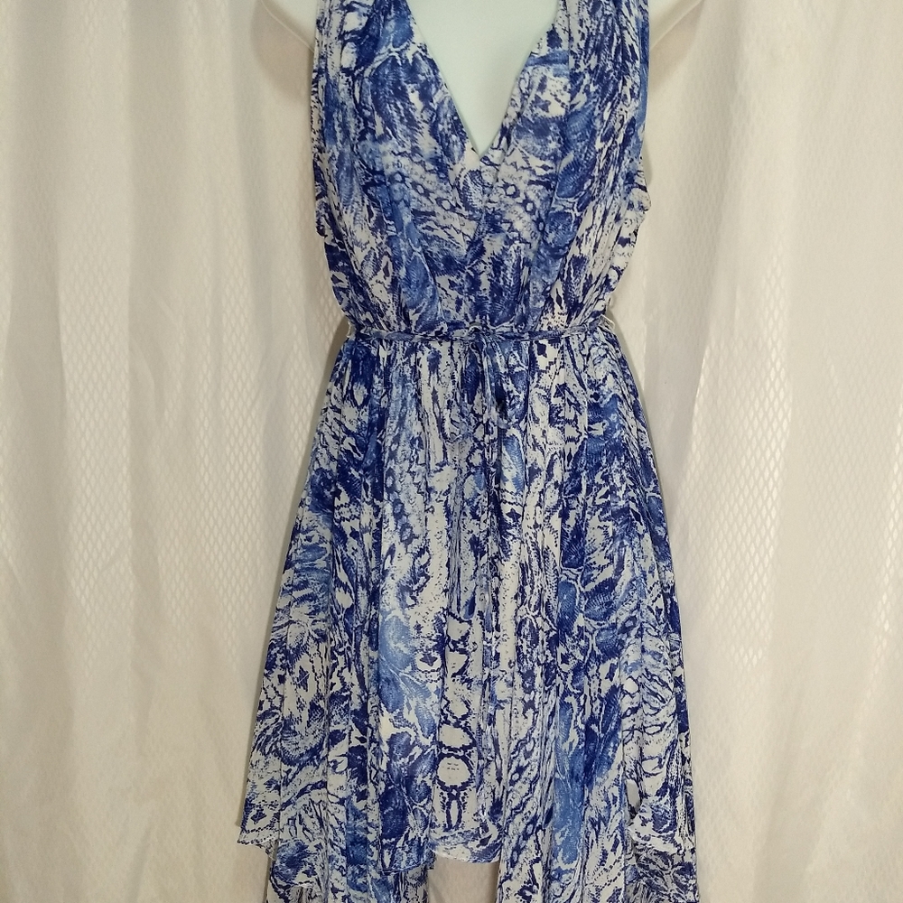 Ark & Co. Intricately Draped Polyester Dress, Blue/White Abstract Print, Size M - Picture 2 of 16